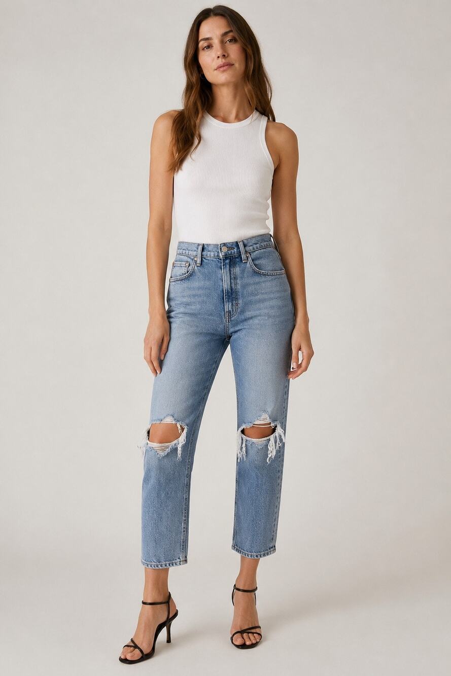 AGOLDE Riley High Rise Straight Crop Jeans Distressed Light Wash Size 30
